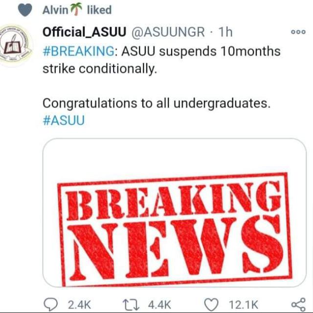 ASUU Suspends Strike